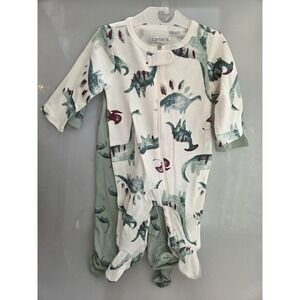 New Carter's Set  of 2 Footed PJs Dinosaurs Boy 3 Mo.  Long Sleeve 2 Way Zipper‎
